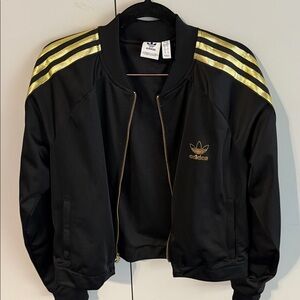 Adidas Women's Black Bomber Jacket with Gold Accents